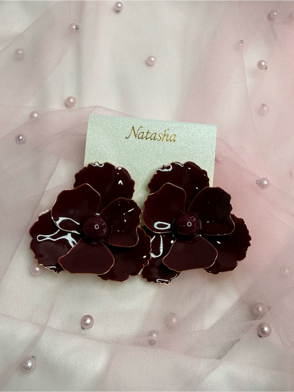Natasha Burgundy Flower Statement Earrings
